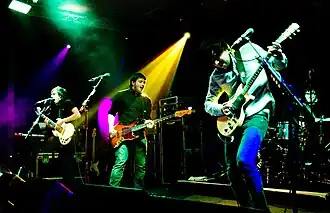 The Automatic performing in 2008, left to right: Paul Mullen, Robin Hawkins, James Frost and Iwan Griffiths.