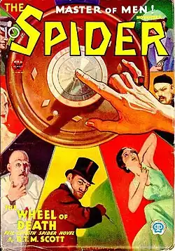 A finger spins a roulette wheel, surrounded by figures of people