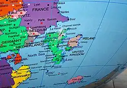 Detail of the sculpture, showing northwestern Europe and the British Isles