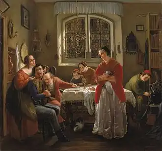 Moritz Daniel Oppenheim, The Return of the Volunteer from the Wars of Liberation to His Family Still Living in Accordance with Old Customs, 1833–34