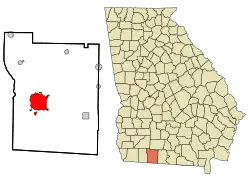Location in Thomas County and the state of Georgia