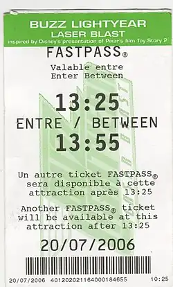 A Fast Pass ticket for the attraction.