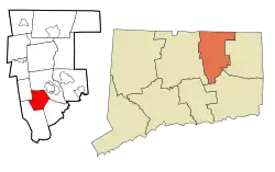 Andover's location within Tolland County and Connecticut