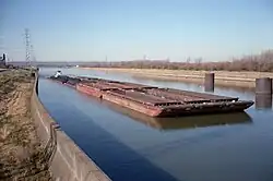 Towboat Sue Chappell upbound in Portland Canal on Ohio River (1 of 4), Louisville, Kentucky, USA, 1998