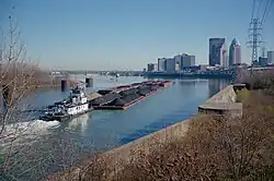 Towboat Sue Chappell upbound in Portland Canal on Ohio River (4 of 4), Louisville, Kentucky, USA, 1998
