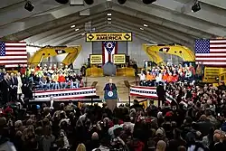 President Donald J. Trump delivers remarks at Local 18 of the International Union of Operating Engineers apprenticeship and training site, Thursday, March 29, 2018, in Richfield, Ohio, promoting the benefits of the Administration's infrastructure initiative to improve the Nation's roads, bridges, railways and waterways.