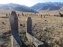 Azeri cemetery in the village, tombstones and mausoleum