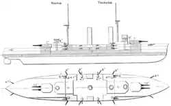 side and top view diagrams of the ship
