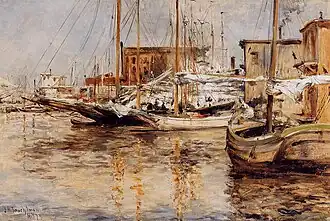 Oyster Boats North River, by John Henry Twachtman (1853–1902)