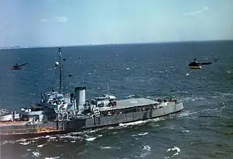 Sikorsky helicopters conducting experimental flight operations on USCGC Cobb