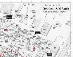 Undated campus map shows "Future Home of USC School of Cinematic Arts."