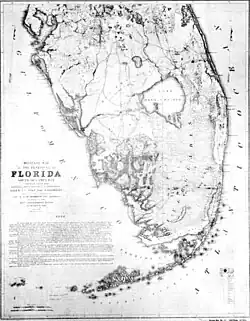 A black and white hand-drawn map of the lower two-thirds of the Florida peninsula