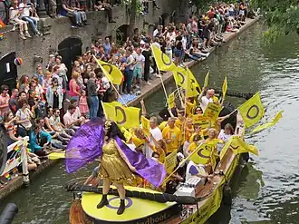 Intersex activists on a boat at Utrecht Canal Pride in the Netherlands, on June 16, 2018