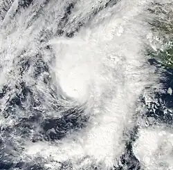 A photograph of a hurricane off the Pacific coast of Mexico