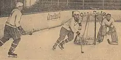 Black and white in-game hockey photo