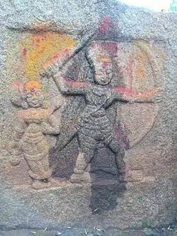 Veeramasti Memorial Stone dating to c.15-16th Century at Harohalli
