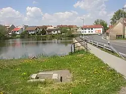 Main street and a fishpond