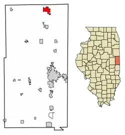 Location of Hoopeston in Vermilion County, Illinois.