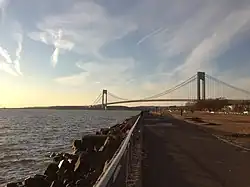 View northwest at the Verrazzano-Narrows Bridge, as seen from Brooklyn during sunset