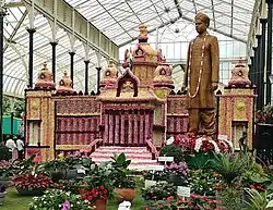 Floral model of the Vidhana Soudha created for the 2023 Independence Day Flower Show at Lalbagh Botanical Garden in Bengaluru.