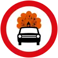 Road sign in Europe: no vehicles carrying explosives