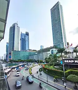 An overall view of the Grand Indonesia complex, consist of Menara BCA (left tower), Hotel Indonesia and Kempinski Residences, Jakarta (right tower).