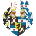 Full coat of arms of the Hohenfelder with inescutcheon of the Albrechtsheimer