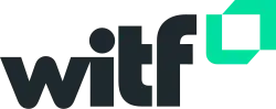 The letters WITF, lowercase, in a rounded sans serif in a very dark green. Next to them is a mint green symbol consisting of two L-shaped devices framing a rectangle.
