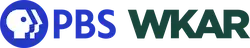 The PBS network logo next to the overlapping letters W K A R in dark green