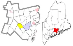 Location of Morrill (in yellow) in Waldo County and the state of Maine
