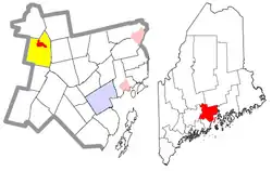 Location of Unity (in red) in Waldo County and the state of Maine