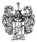 Full coat of arms as Free Lords of Zuid-Polsbroek, 1610–1870 (shovel, swan resp goose and rhombus)
