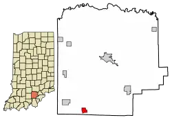 Location of Fredericksburg in Washington County, Indiana.