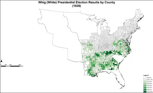 Map of White Whig presidential election results by county