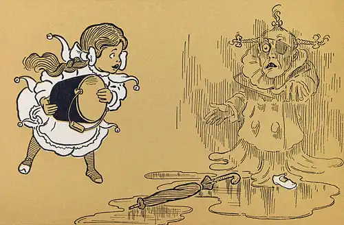 Image 6 Wicked Witch of the West Illustrator: W. W. Denslow; Restoration: Lise Broer Dorothy (left) douses the Wicked Witch of the West with water, melting her, in this illustration from the first edition of L. Frank Baum's The Wonderful Wizard of Oz. The appearance of the witch in the 1939 film adaptation of the novel has become an archetype for human wickedness. This film is the source of the oft-quoted phrase, "I'll get you, my pretty ... and your little dog too!" The unique Broadway musical, Wicked, The Untold Story Of the Witches of Oz, tells of The Wicked Witch of the West, the Tin Man, The Cowardly Lion, The Scarecrow, and Glinda's shared history. More selected pictures