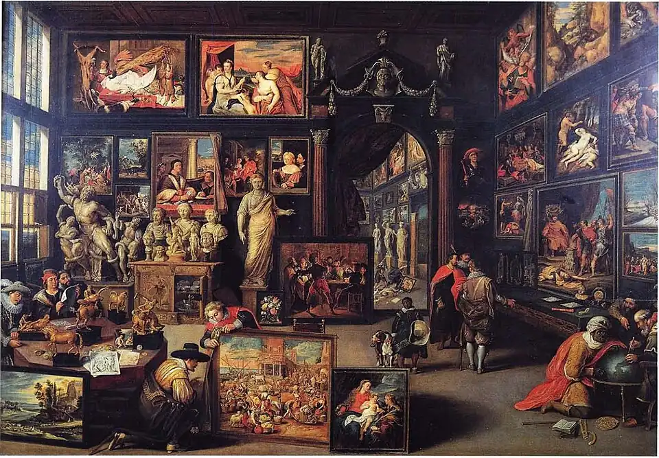Collection of Cornelis de Geest with Paracelsus; 1630s, oil on panel, 73 × 104 cm, The Bute collection.