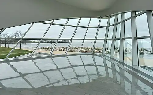 Windhover Hall windows overlooking Lake Michigan