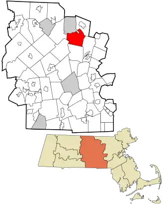 Location in Worcester County and the state of Massachusetts