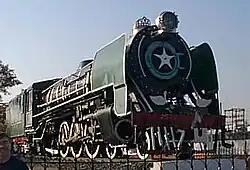 Old red-and-black steam locomotive