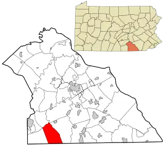 Location of Manheim Township in York County, Pennsylvania (left) and of York County in Pennsylvania (right)