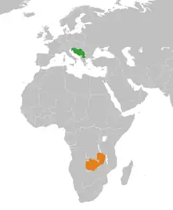 Map indicating locations of Yugoslavia and Zambia