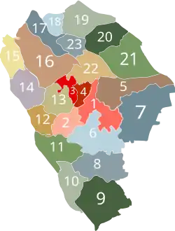 Zhongshangang Subdistrict is labelled "5" on this map of Zhongshan
