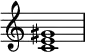 {
\override Score.TimeSignature #'stencil = ##f
\relative c' {
\clef treble \time 4/4
<c e gis>1
} }
