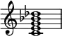 {
\override Score.TimeSignature #'stencil = ##f
\relative c' {
\clef treble \time 4/4
<c e g bes des>1
} }