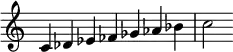 {
\override Score.TimeSignature #'stencil = ##f
\relative c' {
\clef treble \time 7/4
c4 des es fes ges aes bes c2 }
}