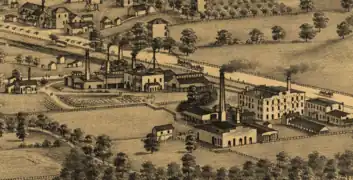 Sketch of the Cheltenham Fireclay Works in the 1870s.