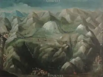 Pintura donde se observa el valle de Gordón, con La Pola, Vega, Huergas, Santa Lucía y San Juan de Billar de Frades.[7]​