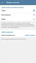 Opción "Última conexión" en Telegram para Android.
