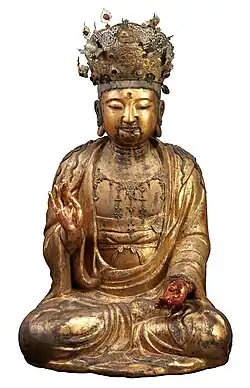Bodhisattva sentado, madera dorada. Período Goryeo (918-1392). Altura 126 cm. Museo Nacional de Corea
