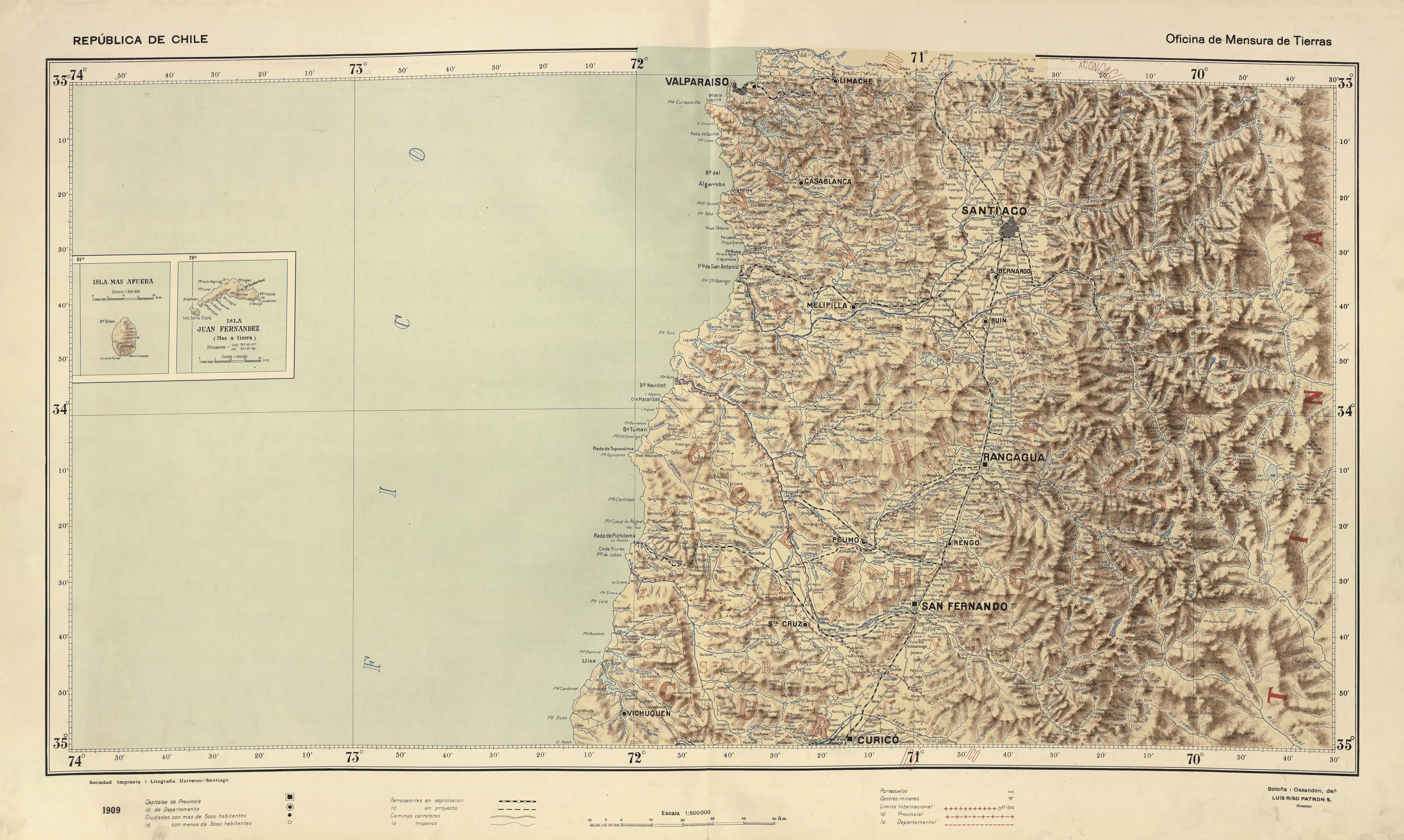El cajón del Arrayán en un mapa de Luis Risopatrón de 1910.